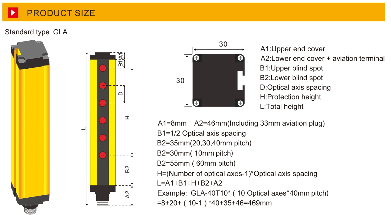 GLA safety light curtain size GLA safety light curtain size